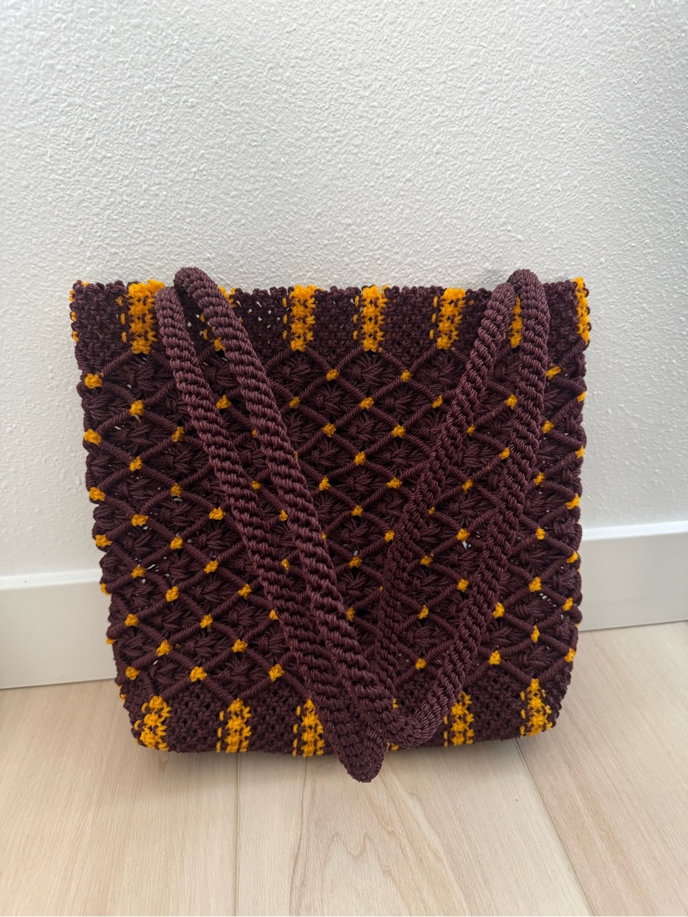 Handcrafted Brown & Mustard Weave Tote Bag